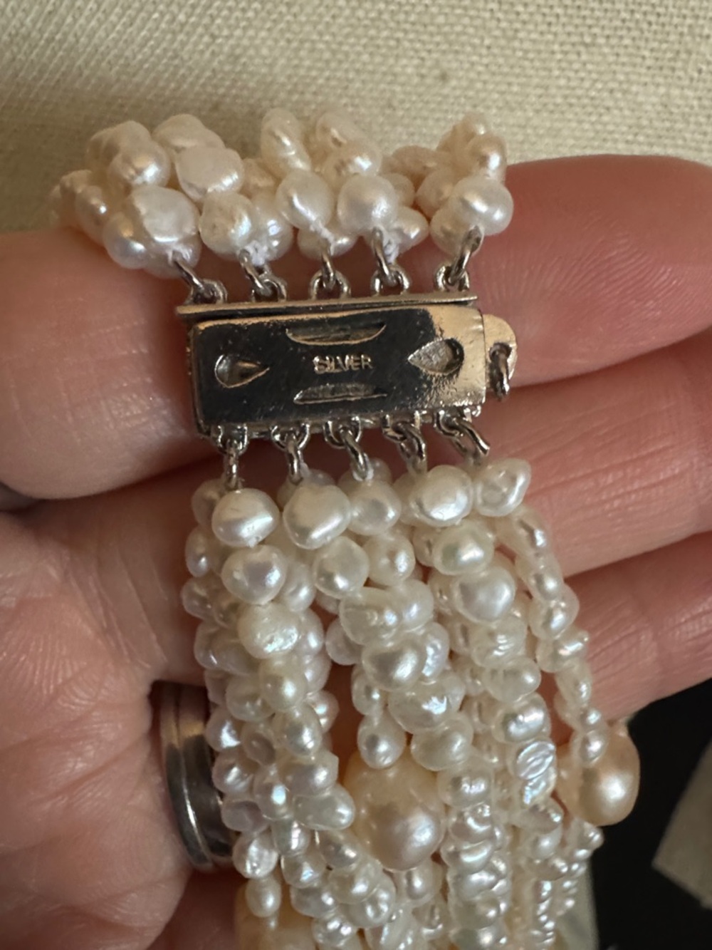 Silver Multi-Strand Freshwater Pearl Necklace - Picture 4 of 5